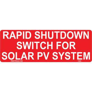 Rapid Shutdown Switch for Solar PV System, Vinyl Solar Labels, V-623