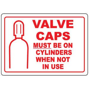 Valve caps must be on cylinders when not in use safety sign with cylinder symbol