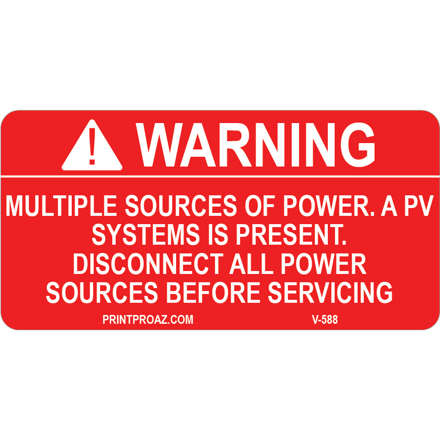 1.5x3 Warning Multiple Power Sources. A PV Systems V-588 Decal Solar Labels
