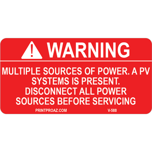 1.5x3 Warning Multiple Power Sources. A PV Systems V-588 Decal Solar Labels