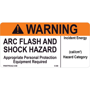 Warning Arc Flash and Shock Hazard, Vinyl Decal, V-358-359