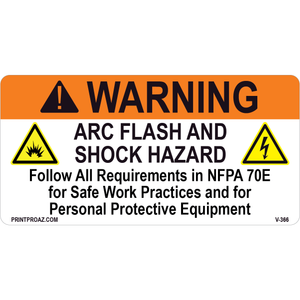 Warning Arc Flash and Shock Hazard, Vinyl Decal, V-366-367