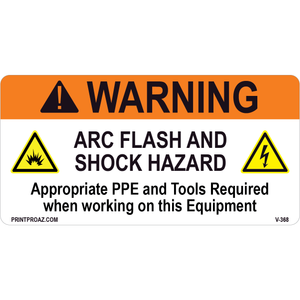 Warning Arc Flash and Shock Hazard, Vinyl Decal, V-368-369