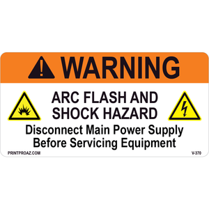 Warning Arc Flash and Shock Hazard, Vinyl Decal, V-370-371