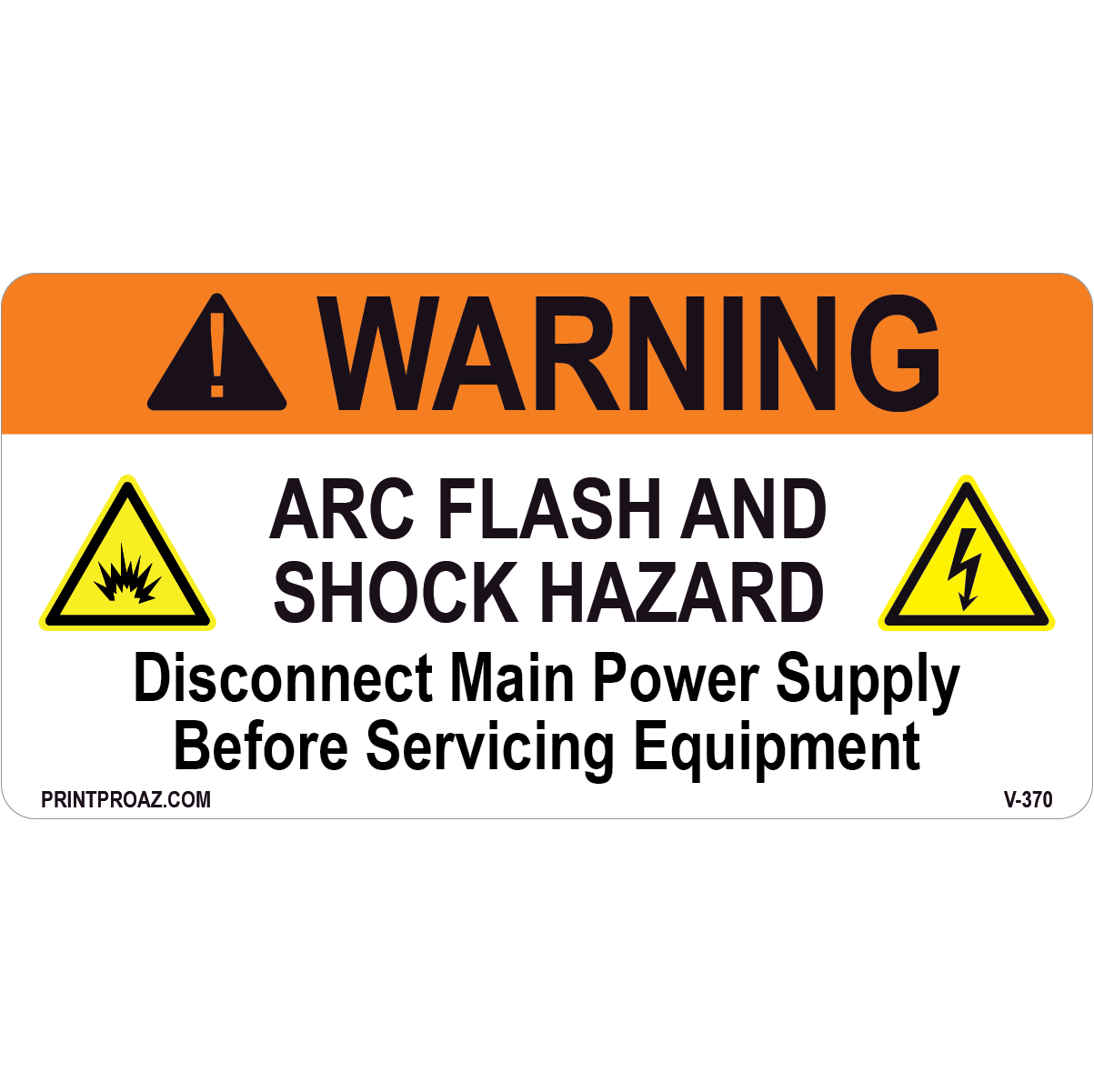 Warning Arc Flash and Shock Hazard, Vinyl Decal, V-370-371