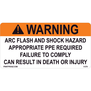 Warning Arc Flash and Shock Hazard, Vinyl Decal, V-374-375