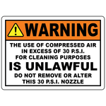 Warning compressed air 30 PSI sign for safe cleaning and OSHA pressure compliance