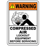 Warning compressed air lockout sign with explosion hazard symbol for equipment servicing safety