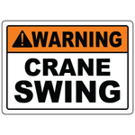 Warning crane swing safety label for rotating equipment hazards