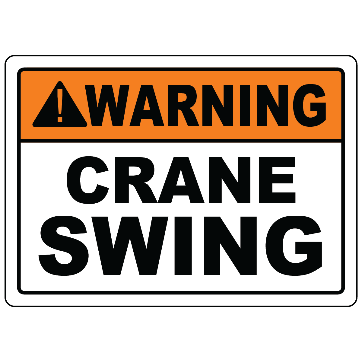 Warning crane swing safety label for rotating equipment hazards