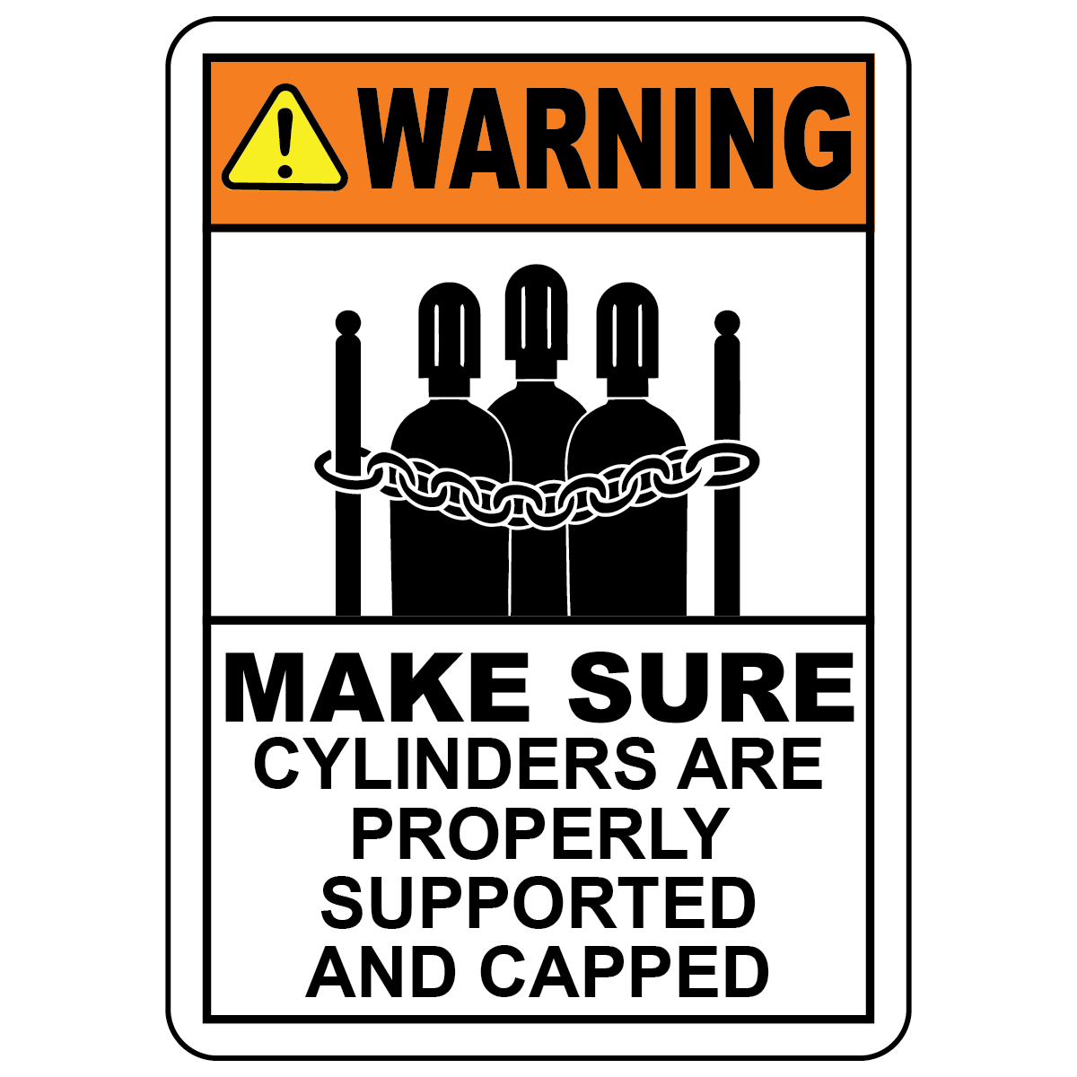 Warning cylinders supported and capped safety sign with cylinder symbol
