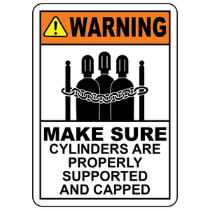 Warning cylinders supported and capped safety sign with cylinder symbol