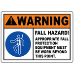 Warning fall hazard fall protection equipment required beyond this point sign
