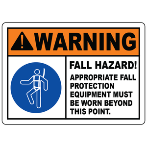 Warning fall hazard fall protection equipment required beyond this point sign