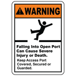 Warning open port fall hazard sign keep access covered secured or guarded OSHA ANSI