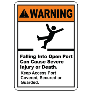 Warning open port fall hazard sign keep access covered secured or guarded OSHA ANSI