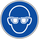 ISO M004 wear eye protection safety label with mandatory eye protection symbol for workplace PPE