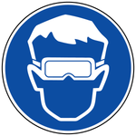 Wear eye protection safety label with international mandatory eye protection symbol for workplace PPE