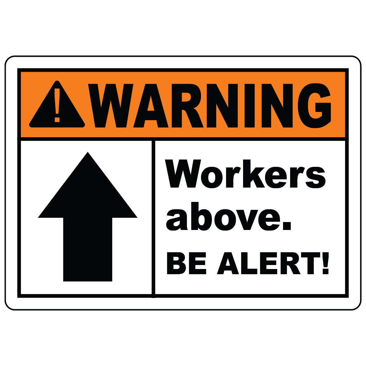 Warning workers above be alert OSHA safety sign