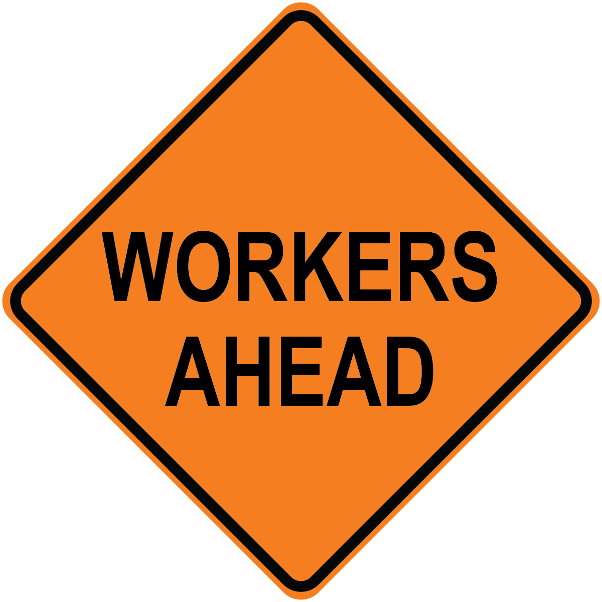 Workers ahead diamond aluminum traffic warning sign for road work zones