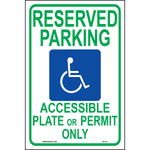 Arizona Accessible Plate or Placard Parking sign with handicap symbol and Accessible Plate or Permit Only text printed on durable rust-resistant aluminum for outdoor ADA compliance