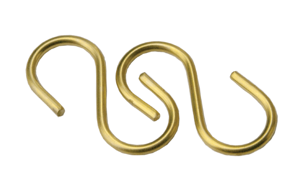 Brass S hooks used for hanging valve tags, identification tags, and industrial signage
