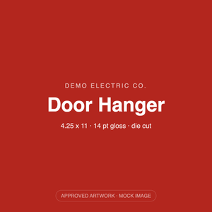 Demo Electric Co. door hanger, approved artwork mock