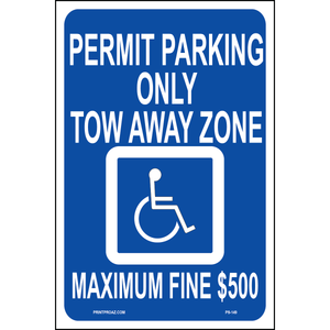 Georgia Accessible Parking sign with handicap symbol, Permit Parking Only Tow Away Zone, and Maximum Fine $500 text printed on durable rust-resistant aluminum for outdoor ADA compliance