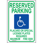 Hawaii Accessible Parking sign with handicap symbol, Reserved Parking text, Placard or Special License Plates Required wording, and Maximum Fine $500 printed on durable rust-resistant aluminum for outdoor ADA compliance