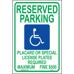 Hawaii Accessible Parking sign with handicap symbol, Reserved Parking text, Placard or Special License Plates Required wording, and Maximum Fine $500 printed on durable rust-resistant aluminum for outdoor ADA compliance