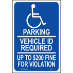 Minnesota Accessible Parking sign with handicap symbol and Vehicle ID Required up to $200 fine text printed on durable rust-resistant aluminum for outdoor ADA compliance