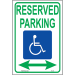 MUTCD Accessible Parking sign with handicap symbol and arrows both directions printed on durable rust-resistant aluminum for outdoor ADA compliance
