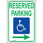 MUTCD Accessible Parking sign with handicap symbol and right arrow printed on durable rust-resistant aluminum for outdoor ADA compliance