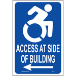 New York Accessible Parking Access at Side sign with handicap symbol and left arrow printed on durable rust-resistant aluminum for outdoor ADA compliance