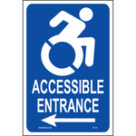 New York Accessible Parking Accessible Entrance sign with handicap symbol and left arrow printed on durable rust-resistant aluminum for outdoor ADA compliance