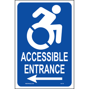 New York Accessible Parking Accessible Entrance sign with handicap symbol and left arrow printed on durable rust-resistant aluminum for outdoor ADA compliance
