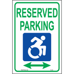 New York Reserved Parking sign with handicap symbol and arrows both directions printed on durable rust-resistant aluminum for outdoor ADA compliance