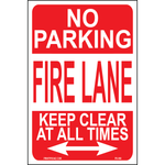 No Parking Fire Lane Keep Clear at All Times sign with arrows both directions printed on durable rust-resistant aluminum