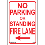 No Parking or Standing Fire Lane sign with left arrow printed on durable rust-resistant aluminum for outdoor fire safety