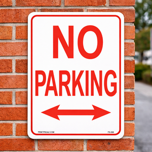 No Parking Sign with arrows pointing both directions printed on durable rust-resistant aluminum metal for outdoor parking restriction use