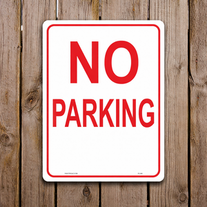 No Parking Sign with right arrow printed on durable rust-resistant aluminum metal for outdoor directional parking enforcement
