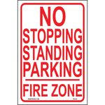 No Stopping Standing Parking Fire Zone sign printed on durable rust-resistant aluminum for outdoor fire safety and