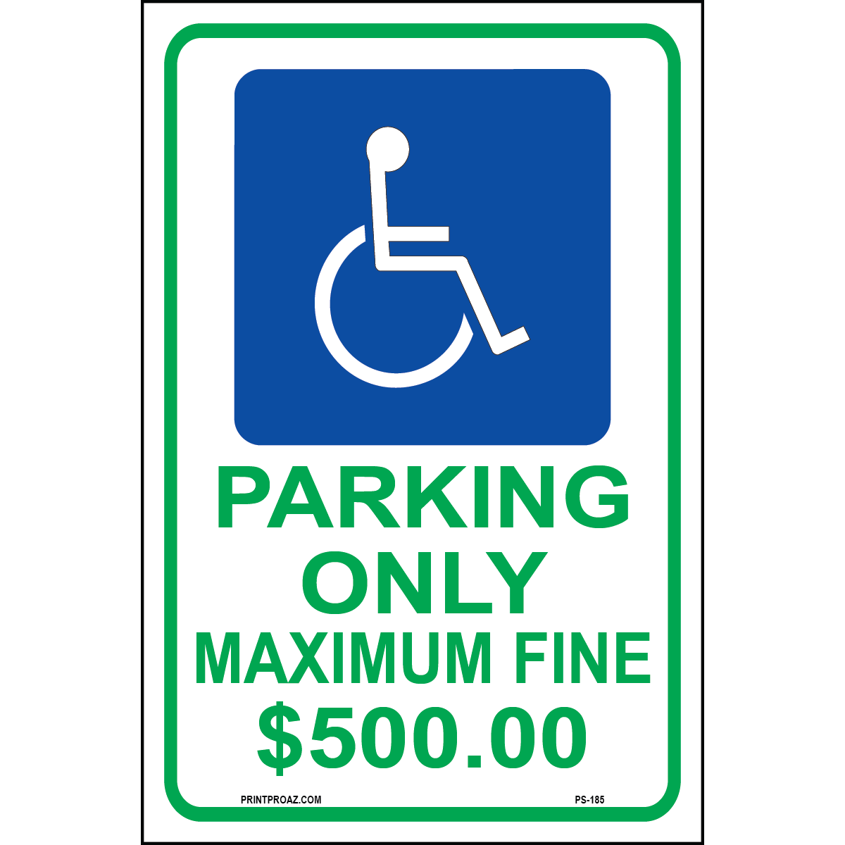 Ohio Handicap Parking sign with handicap symbol and maximum fine $500.00 wording printed on durable rust-resistant aluminum for outdoor ADA compliance