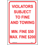 Pennsylvania Accessible Parking Penalty sign stating violators subject to fine and towing with $50 to $200 fine range printed on durable rust-resistant aluminum for outdoor ADA compliance