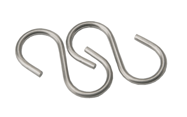 Stainless steel S hooks used for hanging valve tags, identification tags, and industrial signage