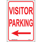 Red Visitor Parking sign with left arrow printed on durable rust-resistant aluminum for outdoor visitor parking direction and traffic guidance