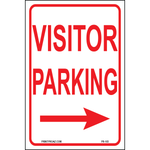 Red Visitor Parking sign with right arrow printed on durable rust-resistant aluminum for outdoor visitor parking