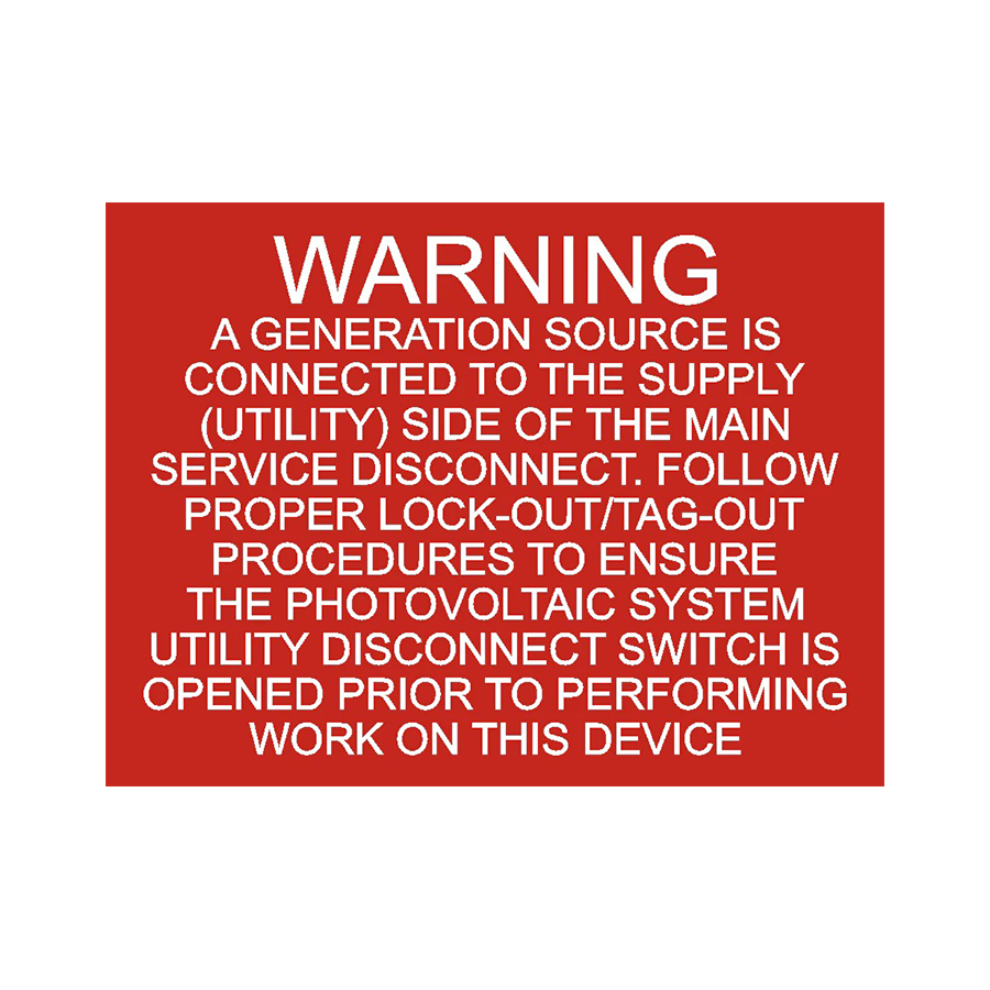 3x2.25 Warning A Generation Source Is Connected, Plastic Solar Labels,