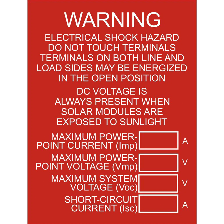 Generic Inverter Warning Signs 4X3 Warning Electrical Shock and DC Voltage - PV-074 Plastic Solar Lab