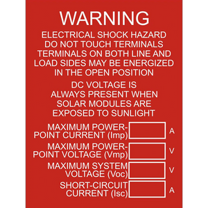 DC Disconnect and Inverters Combined Label, Warning Electrical Shock and DC Voltage - PV-074 